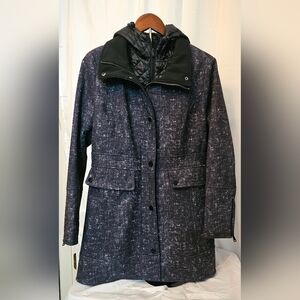 GUESS Black Hooded Transitional Weather Coat, Sz. Medium